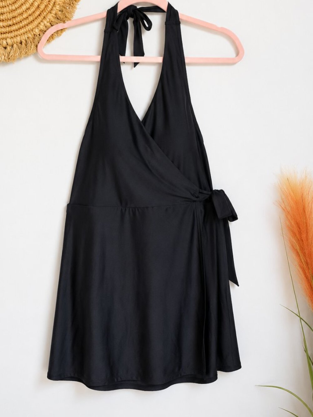 J. Crew NEW Black Halter Wrap Swim Dress One Piece Swimsuit SZ 10 Resort Beach - Picture 2 of 8